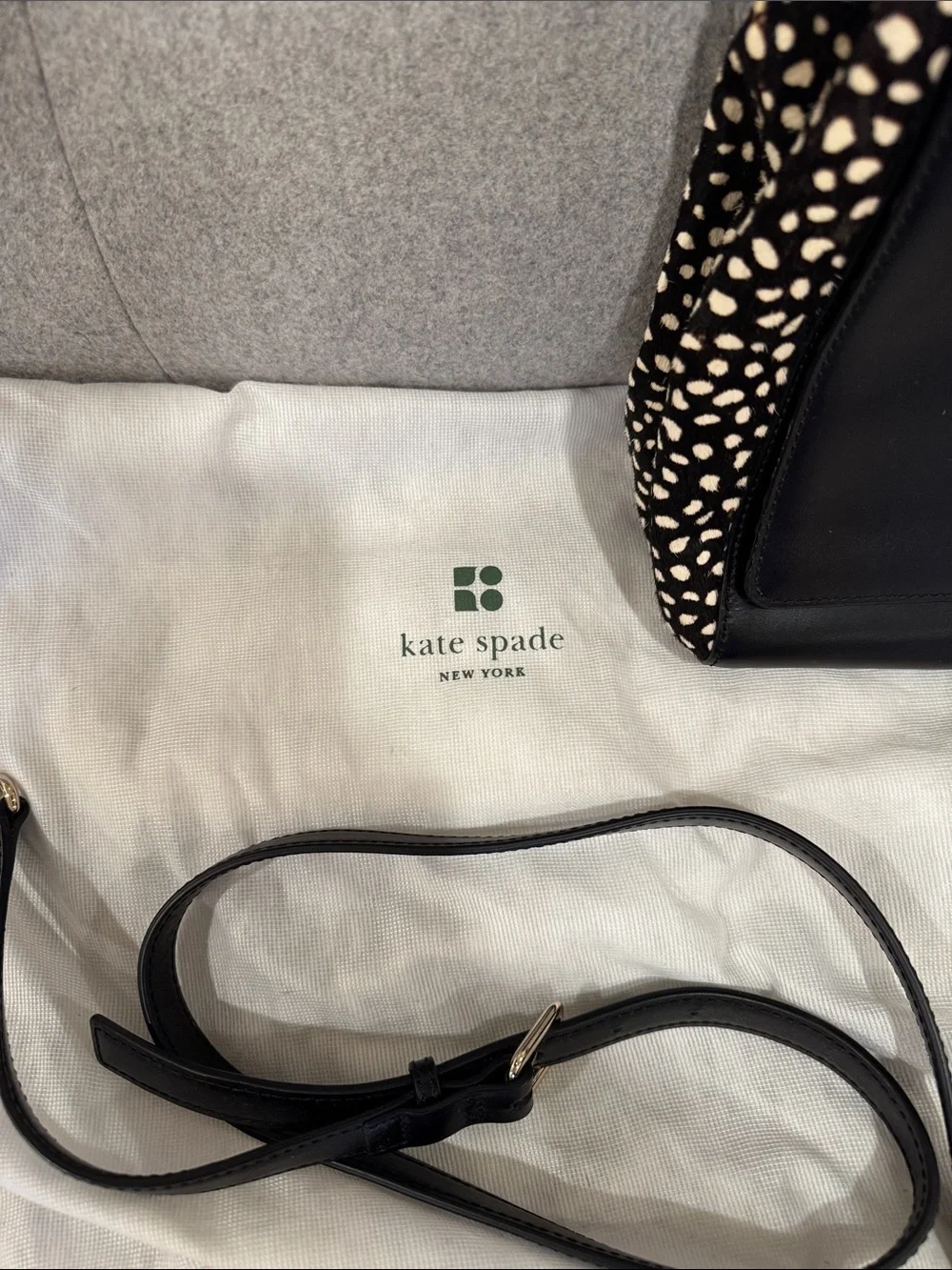 kate spade Black Leather Top-Handle Satchel with Black-and-Cream Spot Sides